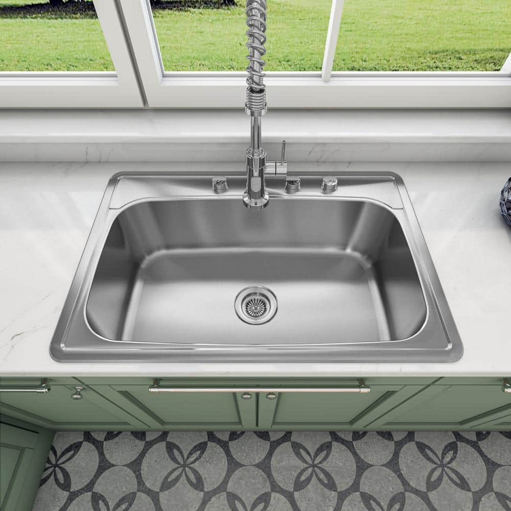 Sinber 33" Stainless Steel Single Bowl Kitchen Sink with Drainboard