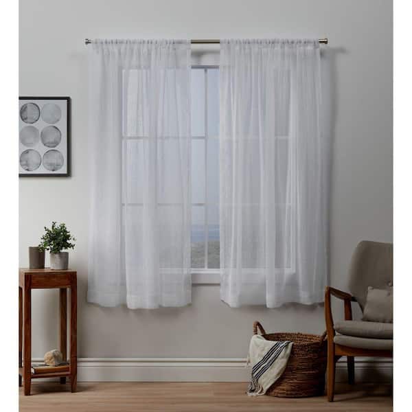 EXCLUSIVE HOME Itaji White Polyester 54 in. W x 63 in. L Rod Pocket Sheer Curtain (Double Panel)