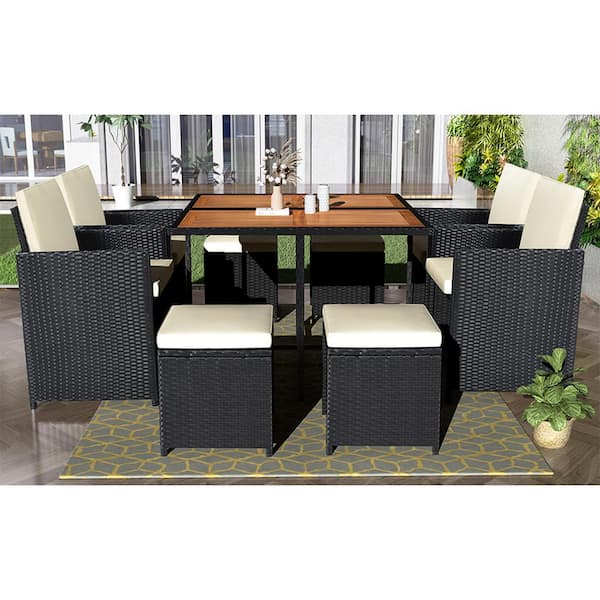 9 Piece Black Wood Top Table Set Seats, Dining Table And 8 Chairs Argos