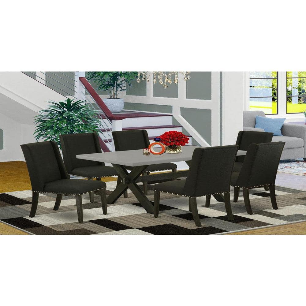 7-Piece Natural Oak Finish Solid Wood Top Dining Table with 6 Parson-Chairs with Lattice Back
