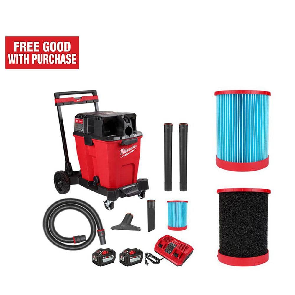 Milwaukee M18 FUEL 12 Gal. Cordless Dual-Battery Wet/Dry Shop Vac Kit with Extra High Efficiency Filter and Wet Foam Filter, Reds/Pinks -  0930-22HD-7890