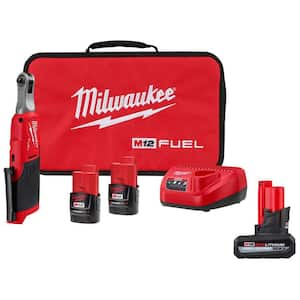 M12 FUEL 12V Li-Ion Brushless Cordless High Speed 1/4 in. Cordless Ratchet Kit w/(2) Batteries, Charger & 5.0 Ah Battery