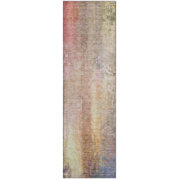 Mayfield Premium Machine Washable Abstract AMF2241 Blush 2 ft. x 7 ft. Runner Rug