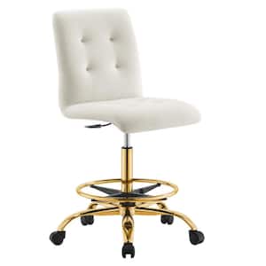 Prim Performance Velvet Ergonomic Adjustable Height Armless Drafting Chair in Gold Ivory