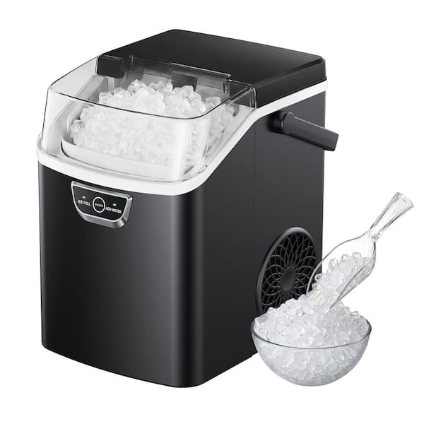 9.5 in. 35 lb. Nugget Ice Portable Countertop Ice Maker in Black with Ice Scoop, Quiet Operation, Self-Cleaning