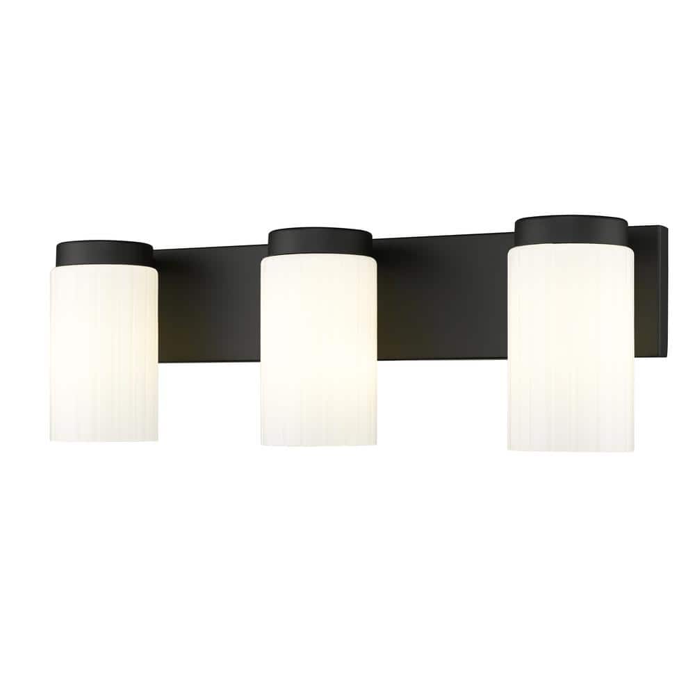 Burk 22.5 in. 3-Light Matte Black Vanity-Light with Matte Opal Glass Shade