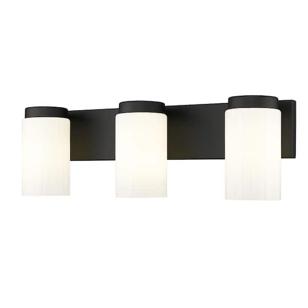 Unbranded Burk 22.5 in. 3-Light Matte Black Vanity-Light with Matte Opal Glass Shade
