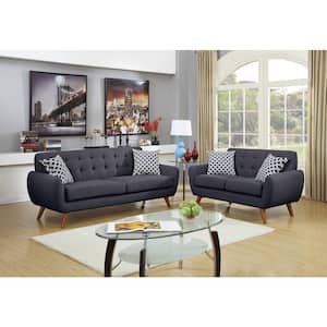 Bobkona 2-Piece Polyfiber Top Sofa and Loveseat Set with Removeable Cushions in Ash Black