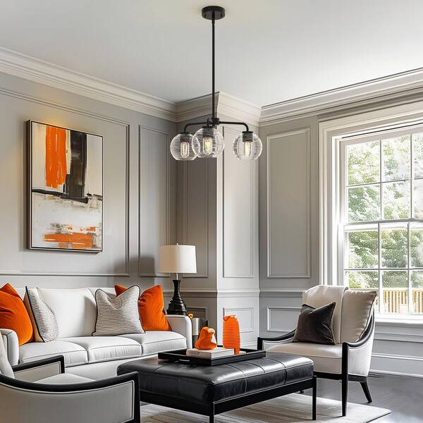 YANSUN 3-Light Black Finish with Glass Empire Chandelier