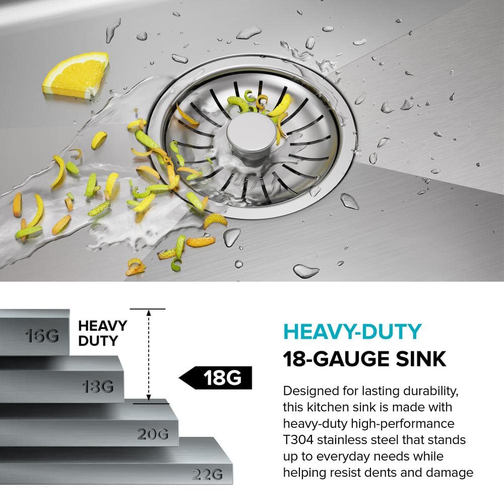 33-Inch Stainless Steel Drop-In Single Bowl Kitchen Sink with Drainboard