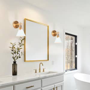 Granville Collection Gold & White Wall Sconce Modern 1-light Bathroom Vanity Lighting with Bell-shaped Metal Shade