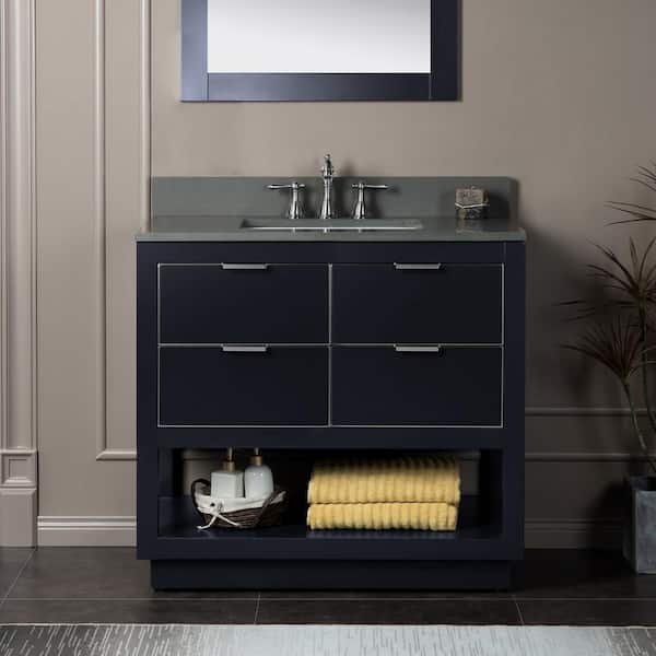 WOODBRIDGE Venice 37 in.W x 22 in.D x 38 in.H Bath Vanity in Gray with Engineered stone Vanity Top in Dark Gray with White Sink