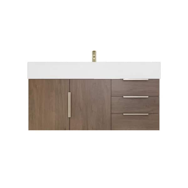Bethany 42 in. W x 20 in. D x 22 in. H Single Sink Floating Bath Vanity in Light Oak with White Acrylic Top