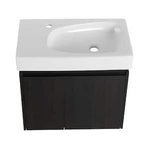 Modern 24 in. W Floating Single Sink Black Bath Vanity with White Resin Top