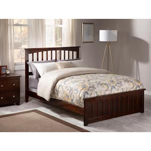 Mission Walnut Full Solid Wood Frame Low Profile Platform Bed with Matching Footboard and USB Device Charger