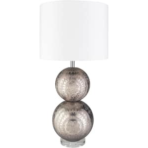 Hanover 30 in. Silver Indoor Table Lamp with White Barrel Shaped Shade