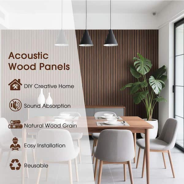 Walnut Wood Slat Wall Panels 2-Pack 106 in. x 23.6 in. Acoustic