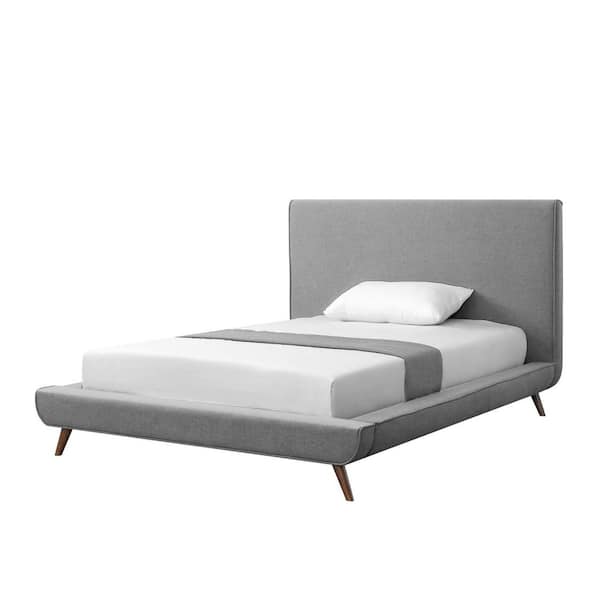Alaric Grey Full Size Platform Bed Upholstered Linen