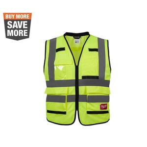 Performance Large/X-Large Yellow Class 2 High Visibility Safety Vest with 15 Pockets