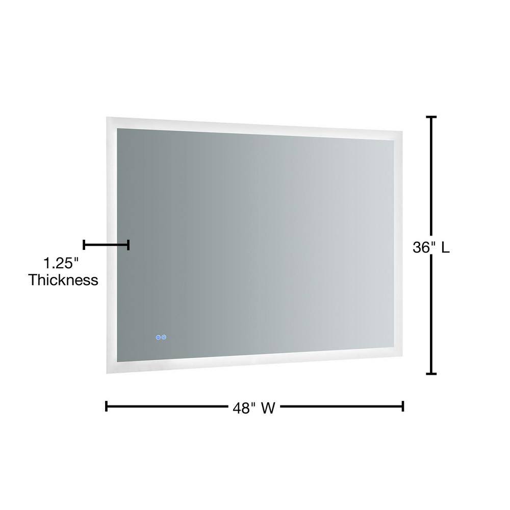 Sleek 48"x36" Frameless Bathroom Vanity Mirror with LED Halo & Fog-Free Technology