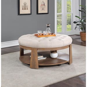 Vorley 41 in. Brushed Natural Tone and Beige Round Wood Coffee Table