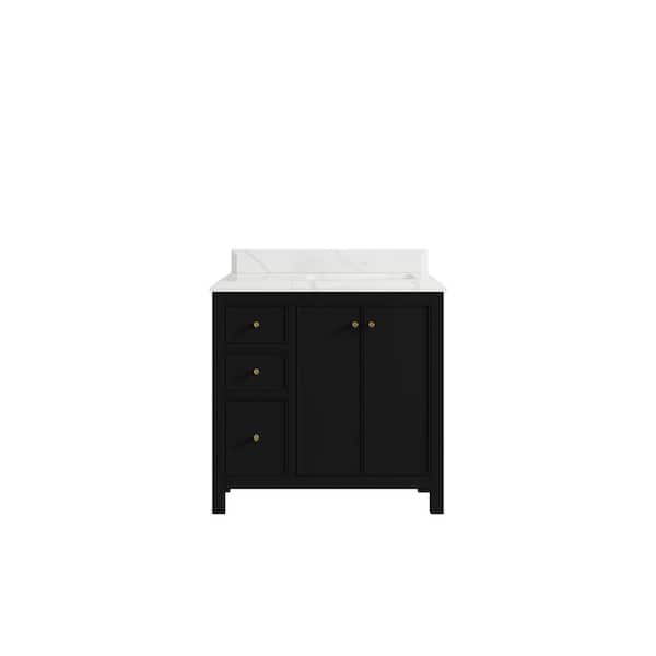 Willow Collections Chicago 36 in. W x 22 in. D x 36 in. H Single Right Offset Sink Bath Vanity in Black with 1.5 in. Calcutta Laza qt. Top