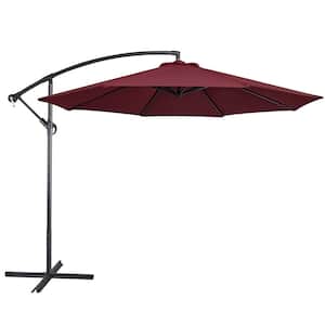 10 ft. Patio Offset Umbrella Cantilever Umbrella with Crank and Cross Base Burgundy