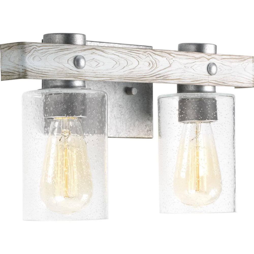 Galvanized Nickel 2-Light Bath Vanity with Clear Glass Shades