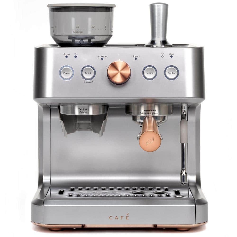1 Cup Stainless Steel Semi Automatic Espresso Machine w/Built-In Grinder, Frother, Frothing Pitcher, and Wi-Fi Connected
