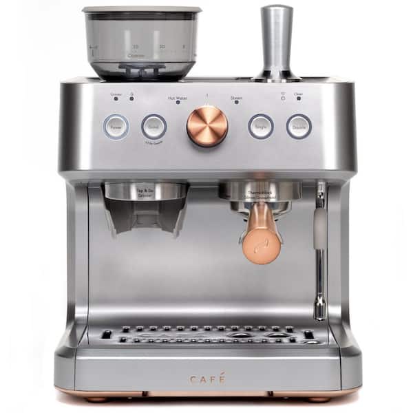 1 Cup Stainless Steel Semi Automatic Espresso Machine w/Built-In Grinder, Frother, Frothing Pitcher, and Wi-Fi Connected