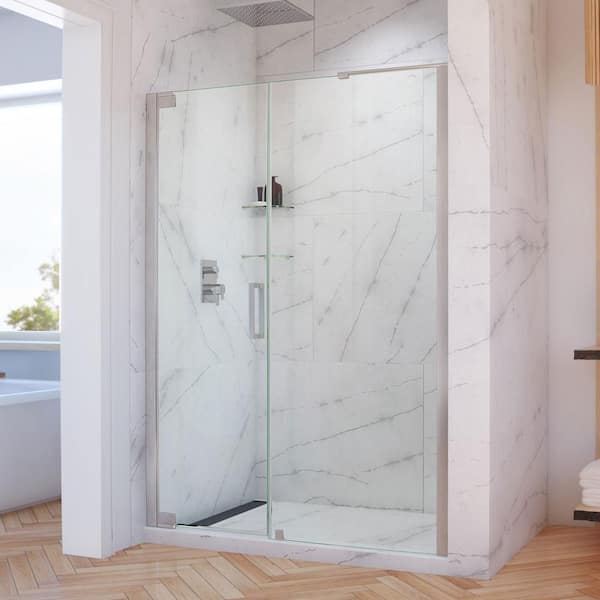 DreamLine Elegance-LS 63-3/4 in. to 65-3/4 in. W x 72 in. H Frameless Pivot Shower Door in Brushed Nickel