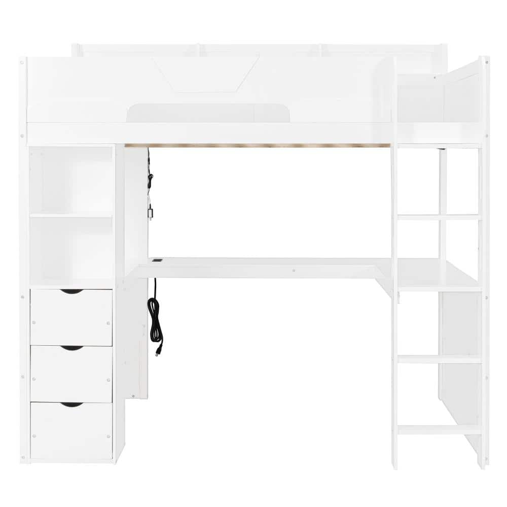 White Full Wood Loft Bed with U-Shaped Desk, RGB LED Lights, USB Ports, 3 Drawers and Storage Shelves price history on PriceWatchPro