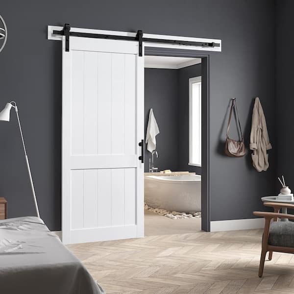 OVE Decors Dorian 36 in. x 84 in. Textured White Double Sliding Barn Door  with Solid Core and Victorian Soft Close Hardware Kit 15DKB-SHD336-10 - The  Home Depot