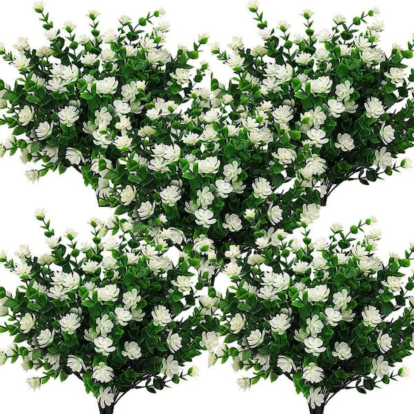 13 in. White Indoor/Outdoor Artificial Eucalyptus Flower, UV Resistant Faux Shrubs (10 Bundles)