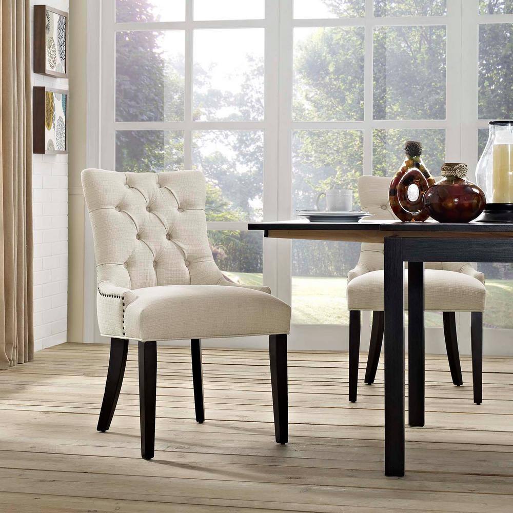 Elegant Beige Upholstered Parsons Side Chair with Nailhead Trim