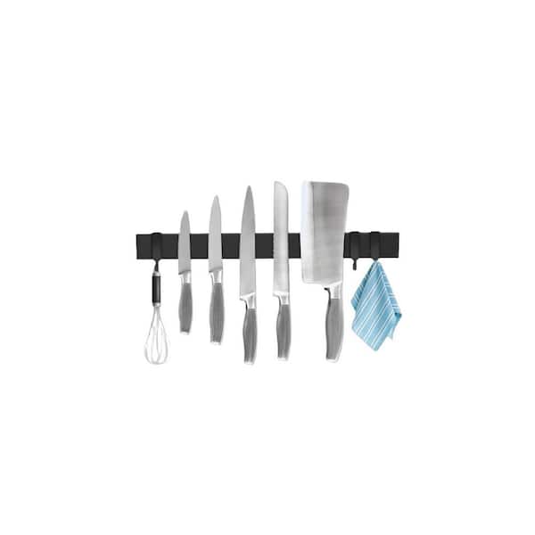 5-Knife 17 in. Stainless Steel Magnetic Knife Holder for Wall with 3 Hooks, Strong Magnet Knife Holder strip