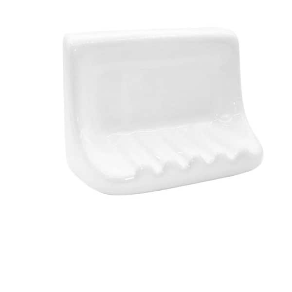 Wall Mounted Ceramic Soap Dish with Vintage Retro Design for Bathroom Shower Bathtub Sink in White
