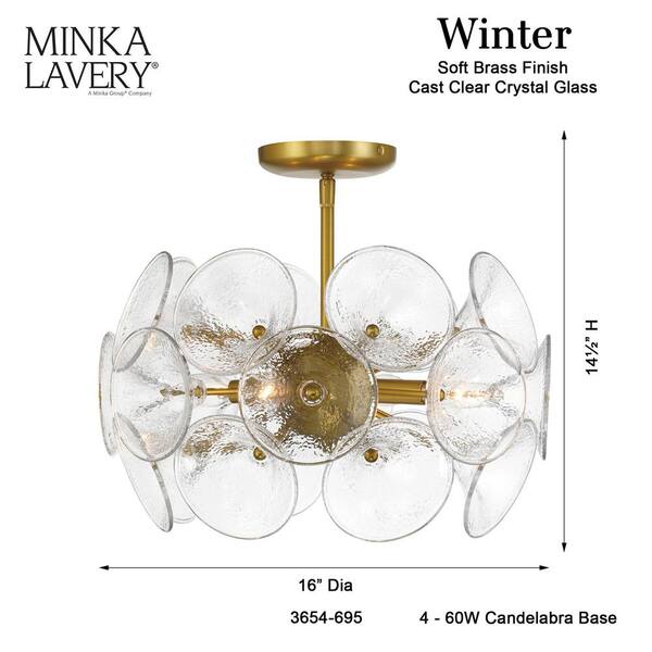 Minka Lavery Winter 16 in. 4-Light Soft Brass Glam Semi-Flush