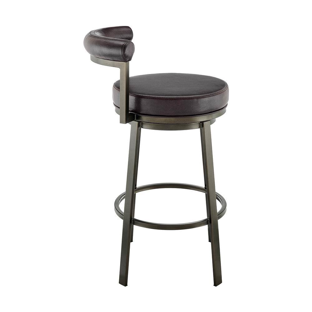 Adjustable Mocha Swivel Counter Stool in Brown Faux Leather