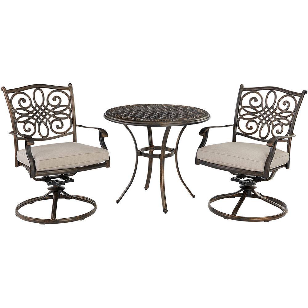 Bronze 3-Piece Patio Set with Swivel Rockers and Cast-Top Table