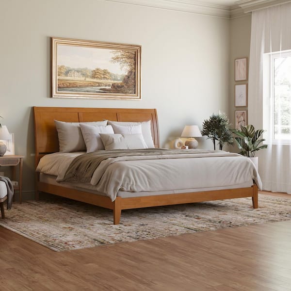 AFI Portland Light Toffee Natural Bronze Solid Wood Frame King Foundation Panel Bed