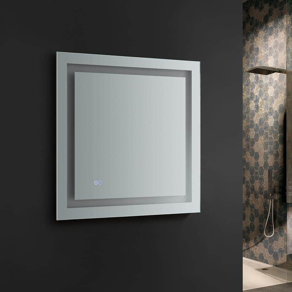 Sleek 30" Square Frameless Bathroom Vanity Mirror with LED & Defogger