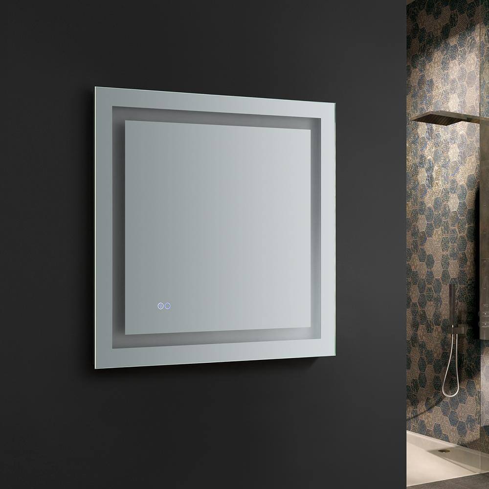 Sleek 30" Square Frameless Bathroom Vanity Mirror with LED & Defogger