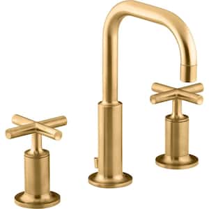 Purist 8 in. Widespread 2-Handle Mid-Arc Bathroom Faucet in Vibrant Brushed Moderne Brass