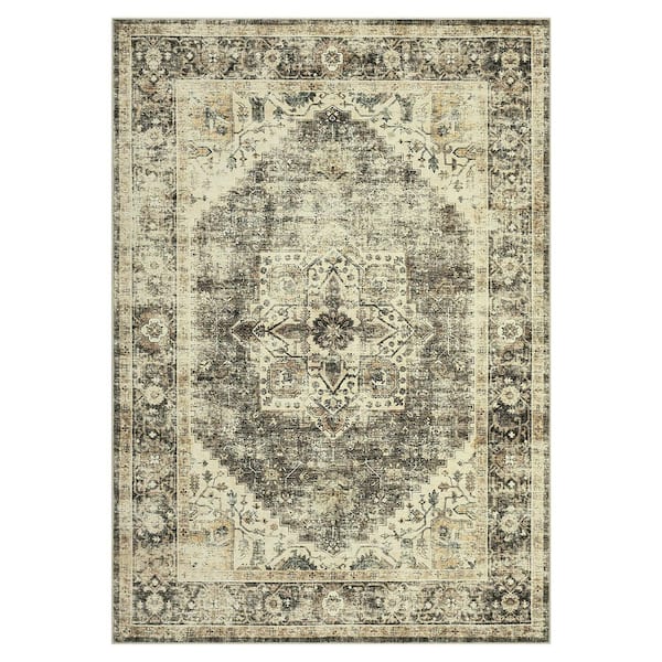 Coffee 9x12 Vintage Persian Style Area Rug Faux Cashmere Polyester