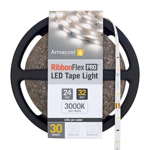 RibbonFlex Pro 32.8 ft. (10M) 24-Volt LED Tape Light, Soft Bright White (3000K), 30 LEDs/M