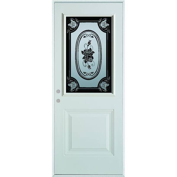Stanley Doors 32 in. x 80 in. Silkscreened Glass 1/2 Lite 1-Panel Painted White Right-Hand Inswing Steel Prehung Front Door