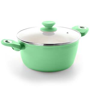 Plaza Cafe 4.5 qt. Round Aluminum Nonstick Dutch Oven in Mint with Glass Lid