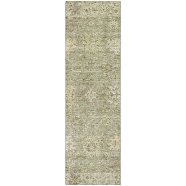 Mayfield Premium Machine Washable Abstract AMF2051 Sage 2 ft. x 7 ft. Runner Rug