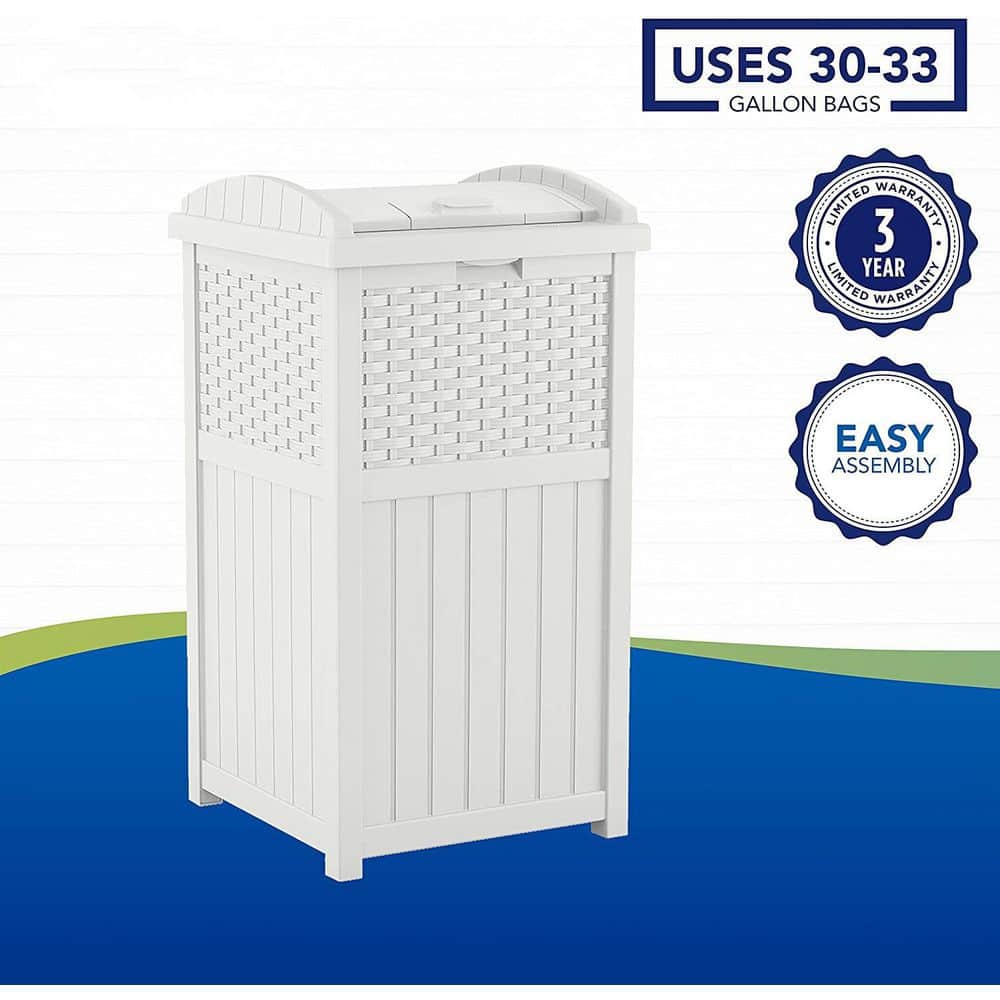 33 Gallon White Polypropylene Wicker Outdoor Trash Bin